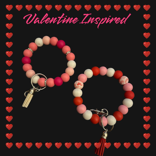 Valentine Inspired Fashion Beaded Wristlet Keychain, Tassel