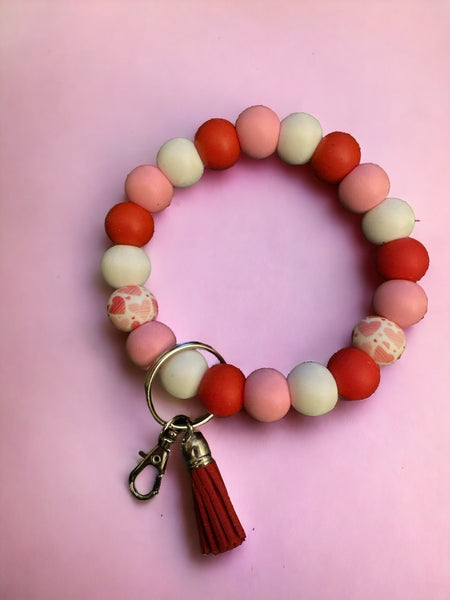 Valentine Inspired Fashion Beaded Wristlet Keychain, Tassel