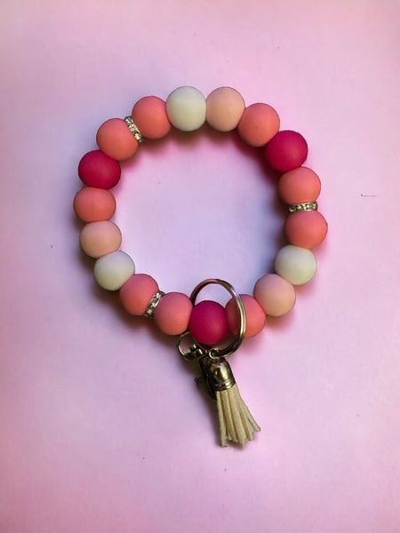 Valentine Inspired Fashion Beaded Wristlet Keychain, Tassel