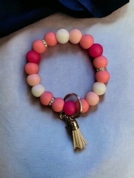 Valentine Inspired Fashion Beaded Wristlet Keychain, Tassel