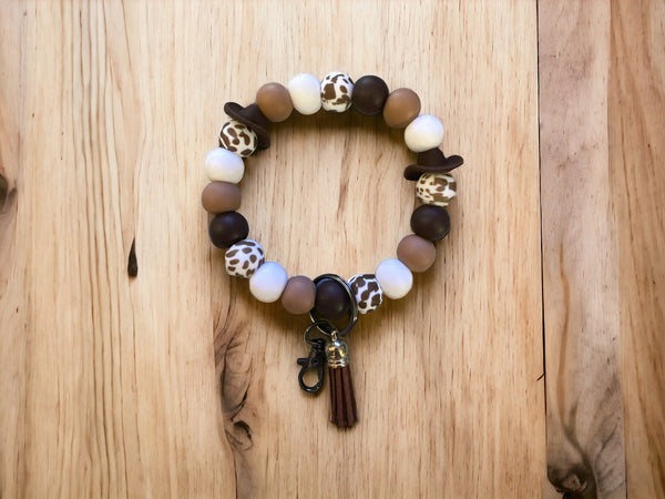 Fashion Beaded Wristlet Keychain, Cow Girl Tassel