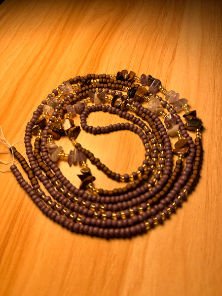 Protection + Opportunities Tiger Eye and Amethyst , 2strand tie on waistbeads. Genuine gem stones