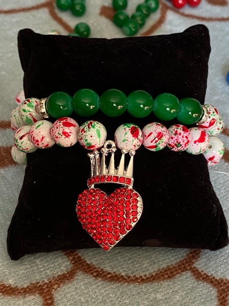 Red and Green Holiday Favorite Stackable Beaded Bracelet