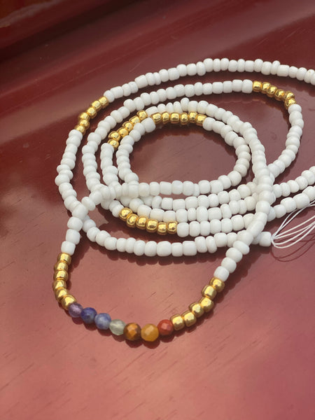 ALIGNMENT-BREATHE, 2strand tie on waistbeads. Genuine chakra gem stones,