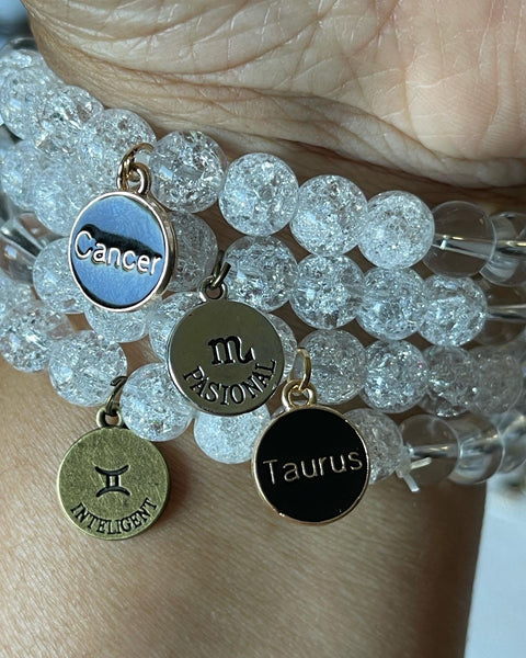 Genuine Clear Quartz Zodiac Gemstone Bracelet