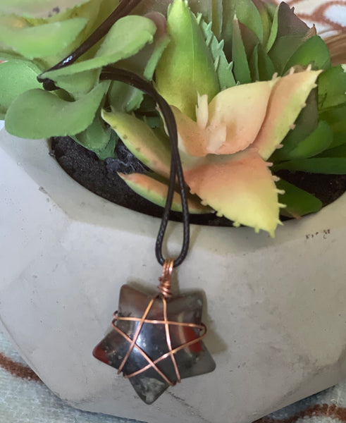 BloodStone Star shape crystal Necklace; Stone of courage