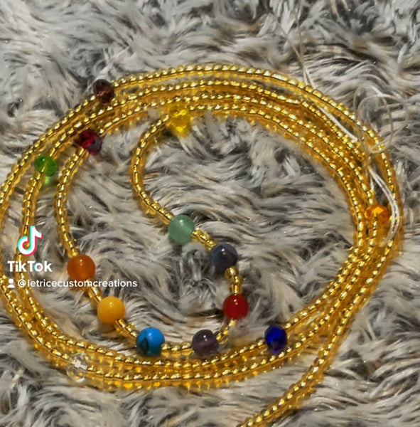 Golden ALIGNMENT, 2strand tie on waistbeads. Genuine chakra gem stones,