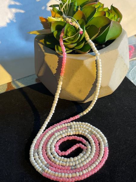 Pink and White 2strand tie-on waistbeads